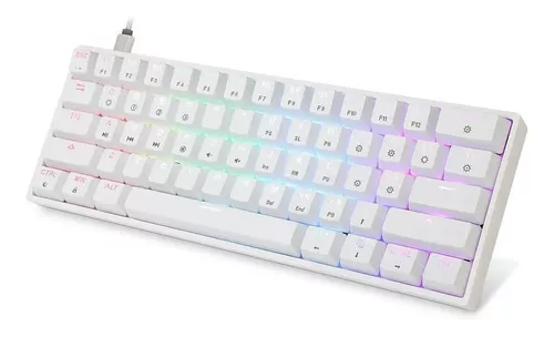 Teclado gamer HK Gaming GK61 QWERTY inglés US color blanco con luz RGB